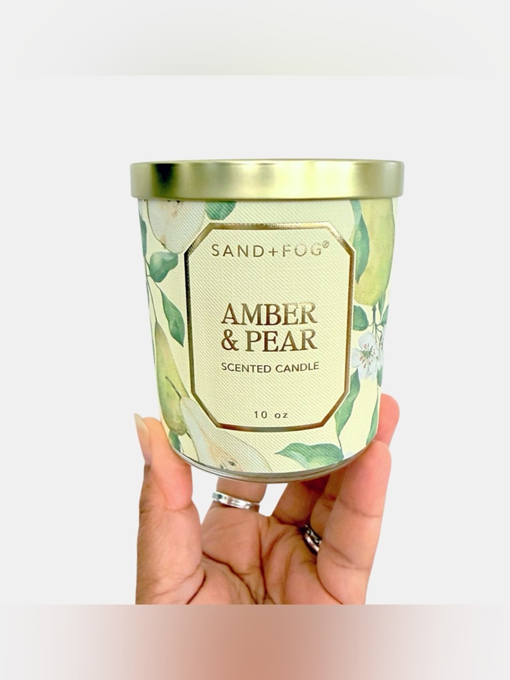 Sand + Fog Amber & Pear Scented Candle Yellow and Green